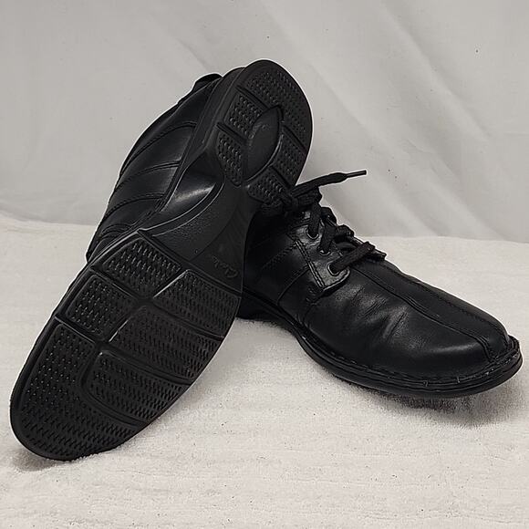 CLARKS TOUAREG VIBE BLACK LEATHER OXFORDS MENS 12 M GUC MADE IN INDIA - Picture 14 of 16